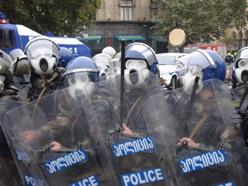 Policemen in Rustaveli Avenue in Tbilisi on November 7, 2007. Photo from www.civil.ge by David Machavariani