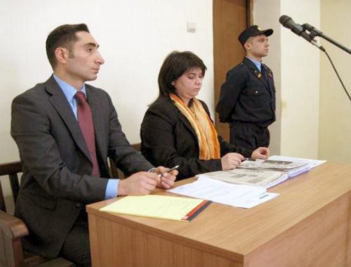 Representatives of Bella and Sedrak Kocharyan at the hearing on the lawsuit against the LLC "Skizb Media Kentron", the founder of the oppositional newspaper "Zhamanak" (Time),  March 14, 2011. Photo: www.media.am
 