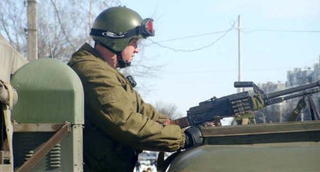 Reinforced police units in streets of Nalchik on the day of arrival of the Russian Interior Minister Rashid Nurgaliev, March 5, 2011. Photo from the official website of the Ministry of Internal Affairs of Kabardino-Balkaria (mvd-kbr.ru)