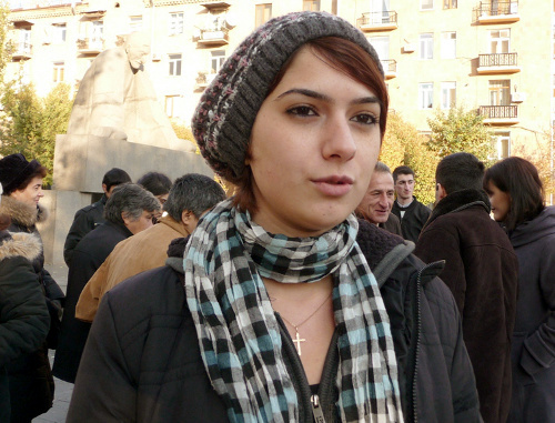 Action-march, dated to the International Day of the Blind. Anush Torchyan, the initiator of the action and a member of the scientific and cultural public organization of invalids ''Forte''. Yerevan, Armenia, November 13, 2011. Photo by Armine Martirosyan for the "Caucasian Knot"