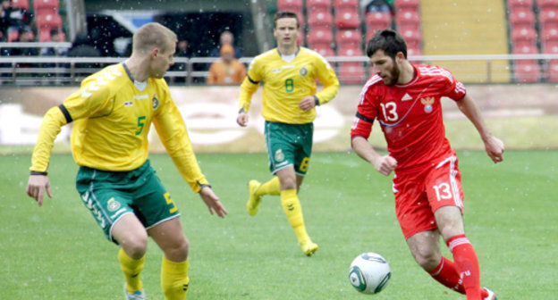 Episode of the friendly football match between Russia and Lithuania at the Akhmad Kadyrov Stadium. Grozny, Chechnya, November 12, 2011. Courtesy of the fc-terec.ru