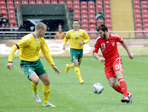 Episode of the friendly football match between Russia and Lithuania at the Akhmad Kadyrov Stadium. Grozny, Chechnya, November 12, 2011. Courtesy of the fc-terec.ru