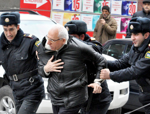 Azerbaijan, police dispersing the protest action in Baku on April 2, 2011. Courtesy of irfs.az