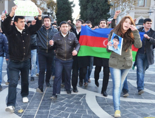 Azerbaijan, Baku, December 3, 2011; youth protest action against non-combat losses in the army. Courtesy of www.irfs.az