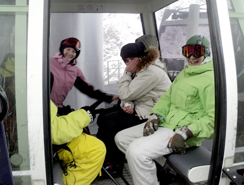 Tourists from Krasnodar in a ropeway car near Mount Elbrus, Kabardino-Balkaria, December 18, 2011. Photo by Louisa Orazaeva for the "Caucasian Knot"