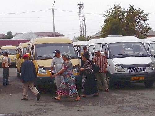 Mini-buses, popular public transport in Chechnya. Grozny, Minutka Square, September 2010. Photo: http://antinormanist.livejournal.com