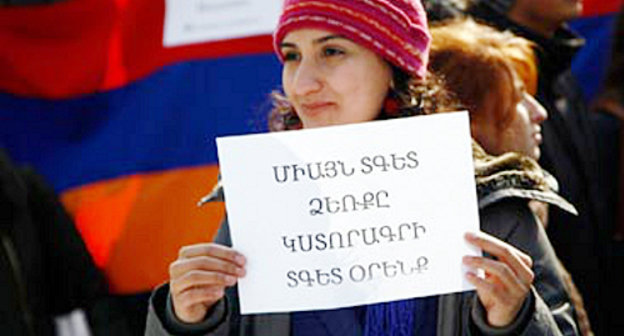 Protest action against construction of kiosks in a Yerevan park, February 16, 2012. Photo: www.1in.am