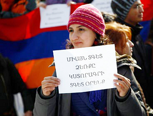 Protest action against construction of kiosks in a Yerevan park, February 16, 2012. Photo: www.1in.am