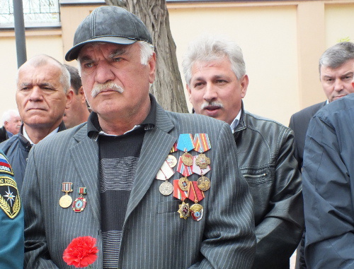 The participants of liquidation of the consequences of the accident at the Chernobyl Nuclear Power Plant (NPP) at the rally dedicated to the 28th anniversary of the disaster. Makhachkala, April 26, 2014. Photo by Patimat Makhmudova for the "Caucasian Knot"