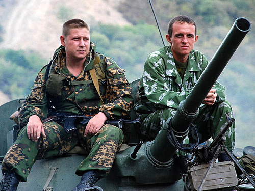 Russian soldiers in the block post in Igoeti (Georgia), August 21, 2008. Photo by the Interpressnews/http://civil.ge 