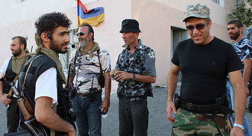 Fighters of "Sasna Tsrer" group in the captured police regiment building, Yerevan, July 23, 2016. Photo by Tigran Petrosyan for the ‘Caucasian Knot’. 