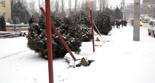 The pillars of the dismantled fence of the Dagestani Scientific Centre. Photo: Mkala.ru