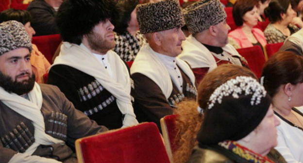 Cherkessk, Drama Theater, May 3, 2014. The participants of the assembly dedicated to the deportation victims. Photo: press service of the head of the republic, http://kchr.ru/news/detailed/16402