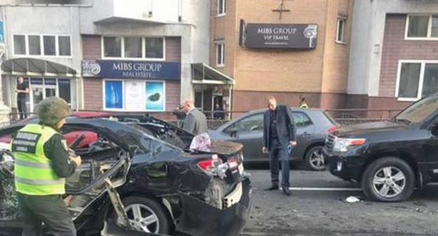 At the site where Timur Makhauri was killed in a car explosion, Kiev, September 8, 2017. Photo: RFE/RL