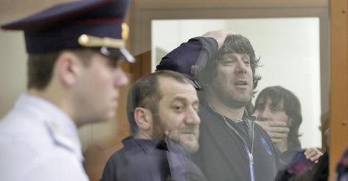 Khamzat Bakhaev, Tamerlan Eskerkhanov and Zaur Dadaev (from left to right) in the courtroom. Photo: REUTERS/Tatyana Makeyeva