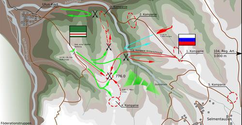 The map of the battle which took place on February 29-March 1, 2000, in the area of the village of Ulus-Kert in the Shatoi District. Photo: Alexpl https://ru.wikipedia.org