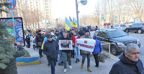 Members of the Azerbaijani community held a rally near the building of the Ministry of Internal Affairs of Ukraine in Kiev. January 10, 2017. Photo by the press service of the Azerbaijani community https://minval.az/news/123754143