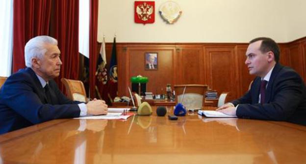 Vladimir Vasiliev and Artyom Zdunov, Makhachkala, February 14, 2018. Photo: press service of Dagestani leadership