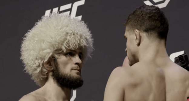 Khabib Nurmagomedov and Jay Iaquinta. Screenshot from YouTube video posted by Artem Tarasov MMA, www.youtube.com/watch?v=2CHscAUDIZI