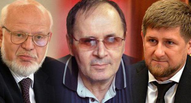 Mikhail Fedotov, Oyub Titiev, Ramzan Kadyrov. Photo by kremlin.ru, Mariya Shischenkova from the archive of the Human Rights Centre 'Memorial', collage by the "Caucasian Knot"