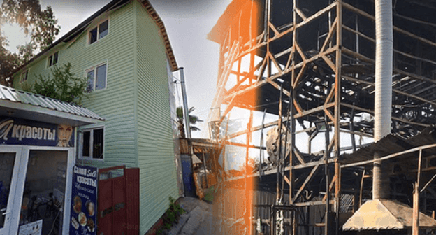 Building after fire in Sochi on July 30. Collage prepared by the Caucasian Knot. Photo by Svetlana Kravchenko, press service of the Investigating Committee of the Russian Federation for the Krasnodar Territory. 