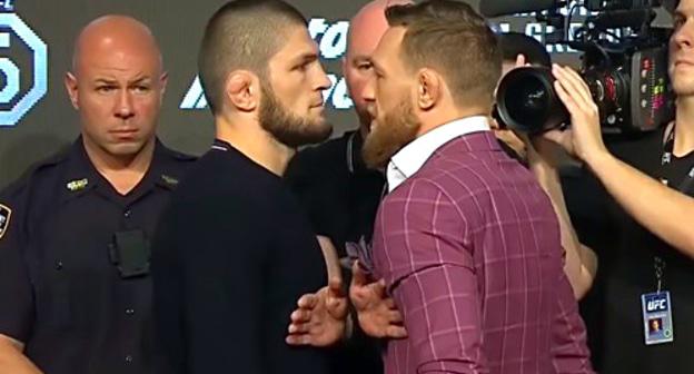 Meeting of Khabib Nurmagomedov and Conor McGregor at a press conference in New York. September 20, 2018. Photo: screenshot of the video https://www.youtube.com/watch?v=ZaRexXVUk4w