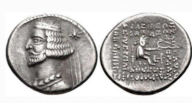 Silver coin with a portrait of Mithridates III of Parthia, 57-54 BC. A similar coin was stolen from the Tigranakert Museum on September 27, 2018. Photo from online auction website: https://www.cngcoins.com/Coin.aspx?CoinID=190499