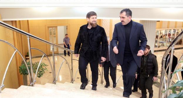 Ramzan Kadyrov and Yunus-Bek Evkurov. Photo http://www.ingushetia.ru/news/v_magase_sostoyalas_vstrecha_yunus_beka_evkurova_i_ramzana_kadyrova/