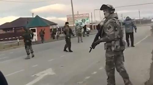 The police photos made near the checkpoint where self-bombing was committed, Grozny, November 17, 2018. Screenshot from video: https://www.youtube.com/watch?v=ToyeRYr9UAQ