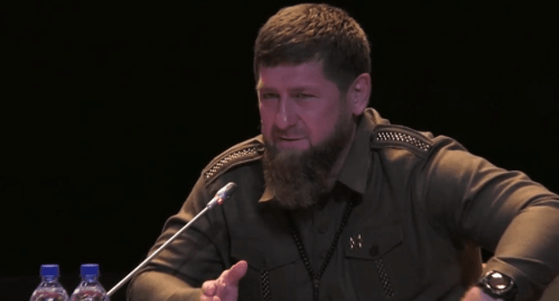 Ramzan Kadyrov at business session 'Invest in Caucasus'. Screenshot from TASS broadcasting reproduced by 'Dozhd' TV Channel, https://tvrain.ru/teleshow/videooftheday/kadyrov_vs_mutko-476673/