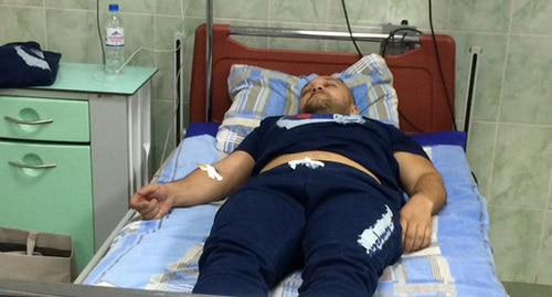 Guzer Khashukaev in hospital after torture in August 2018. Photo courtesy of Guzer Khashukaev