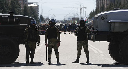 Police officers at a protest action in Magas. October 7, 2018. Photo: REUTERS/Maxim Shemetov