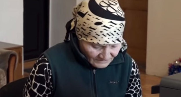 Malida Mageramova, a resident of Chechnya, on air of the Chechen TV Channel. Photo: screenshot from video broadcasted by 'Grozny' TV Channel https://www.youtube.com/watch?v=mg0cQnnkKSI