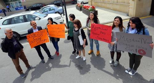 A protest action of journalists against the restriction of their right to leave Azerbaijan. Baku, May 3, 2019. Photo by Aziz Karimov for the "Caucasian Knot"