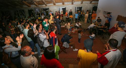 Activists who stayed in the "Salaam Cinema" building for the night. Photo by Aziz Karimov for the Caucasian Knot