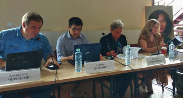 Alexander Cherkasov, Sergei Davidis, Svetlana Gannushkina and Elena Milashina (from left to right) at the press conference in Moscow, July 15, 2019. Photo by Gor Aleksanyan for the Caucasian Knot