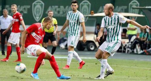 Football match between the "Akhmat" and "Spartak" FCs. Photo: press service of  'Akhmat-Arena' stadium, https://akhmat-arena.ru/2017-08-07-11-30-18/331-2019-08-11-22-26-26