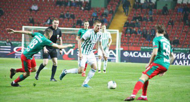 The match of the "Akhmat" Football Club (FC) with the Moscow "Lokomotiv" FC in front of the half-empty stands. Photo by the press service of the "Akhmat" FC