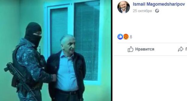 Sharip Magomedsharipov with a security escort. Photo: screenshot of the post on Ismail Magomedsharipov's page on Facebook 
https://www.facebook.com/ismail.magomedsharipov.7/posts/2397667787169177