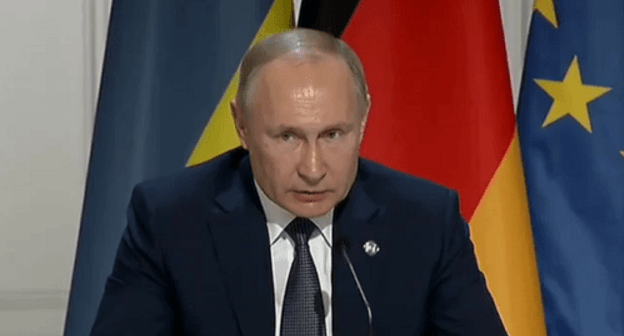 Putin speaks about Zelimkhan Khangoshvili at a press conference in Paris. Screenshot of the video posted on Tumso Abdurakhmanov's Telegram channel https://t.me/abusaddamshishani/2661