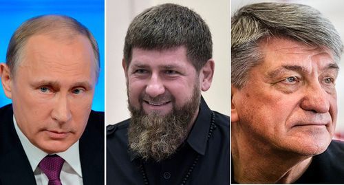 Vladimir Putin, Ramzan Kadyrov, Alexander Sokurov. Photo: kremlin.ru, screenshot of the video by KAVPOLIT https://www.youtube.com/watch?v=p6dEhS984XU/ Collage by the "Caucasian Knot"