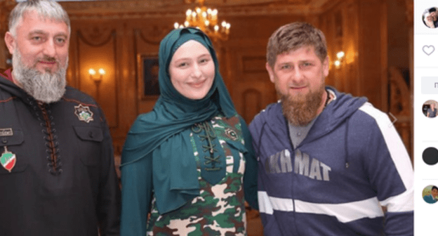 Adam Delimkhanov, his daughter Kheda, and Ramzan Kadyrov. Screenshot of the post on Kadyrov's account on the "VKontakte" https://vk.com/wall279938622_139266?z=photo279938622_456242611%2Falbum279938622_00%2Frev