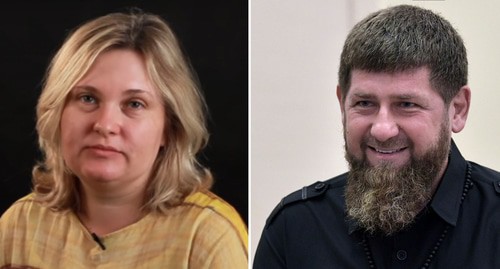 Elena Milashina and Ramzan Kadyrov. Photo: screenshot of the video https://youtu.be/GL0PmG9ZdGY Collage by the "Caucasian Knot"