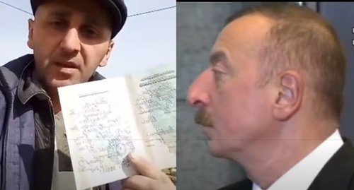 Agil Gumbatov (on the left), Ilham Aliev. Screenshot of Gumbatov's video appeal to the president on March 13, 2019 https://www.youtube.com/watch?v=qh0LMm-tKug&amp;feature=youtu.be&amp;fbclid=IwAR3PY8cvlqNqF9R_PF0bdeuYgQ5EaJPdjYv1VhCkZYKpPgq70QQVOiQjo58