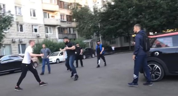 Screenshot of the video with Kovalenko being beaten by Zelimkhanov. https://www.youtube.com/watch?v=wpTxO_39ktU