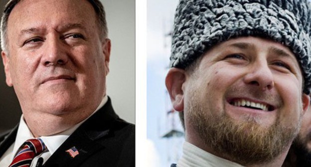 Ramzan Kadyrov (right) and Mike Pompeo. Photo: REUTERS/Eduard Korniyenko Ritzau Scanpix/Philip Davali via REUTERS