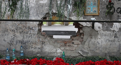 Wall in the gym of the Beslan school. Photo by Emma Marzoeva for the Caucasian Knot