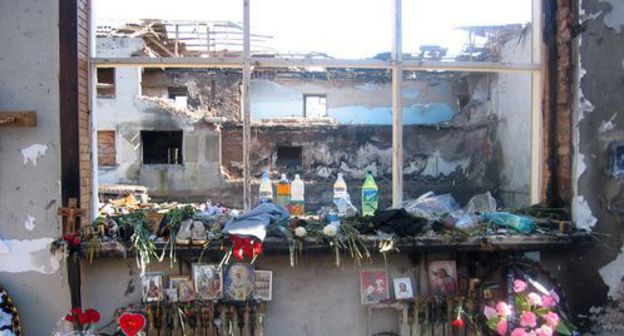 View of the school in Beslan from a window. Photo taken on September 1, 2004, public domain