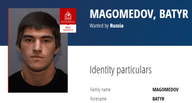 Batyr Magomedov on the Interpol website. Screenshot https://www.interpol.int/How-we-work/Notices/View-Red-Notices#2020-60566