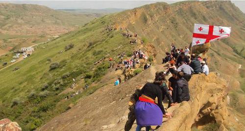 Participants of a protest action in the territory of the "David Gareja" Monastery Complex which has become a matter of a territorial dispute between Georgia and Azerbaijan. May 28, 2019. Photo by Beslan Kmuzov for the "Caucasian Knot"